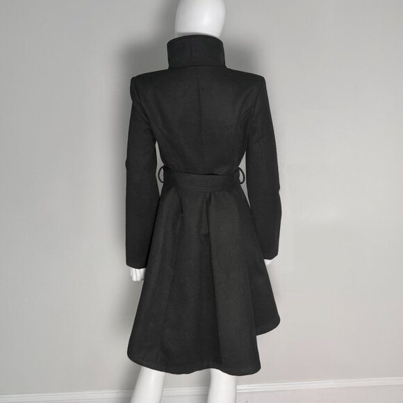 Black Fit + Flare High-Low Hem Coat Black size S - Picture 3 of 5